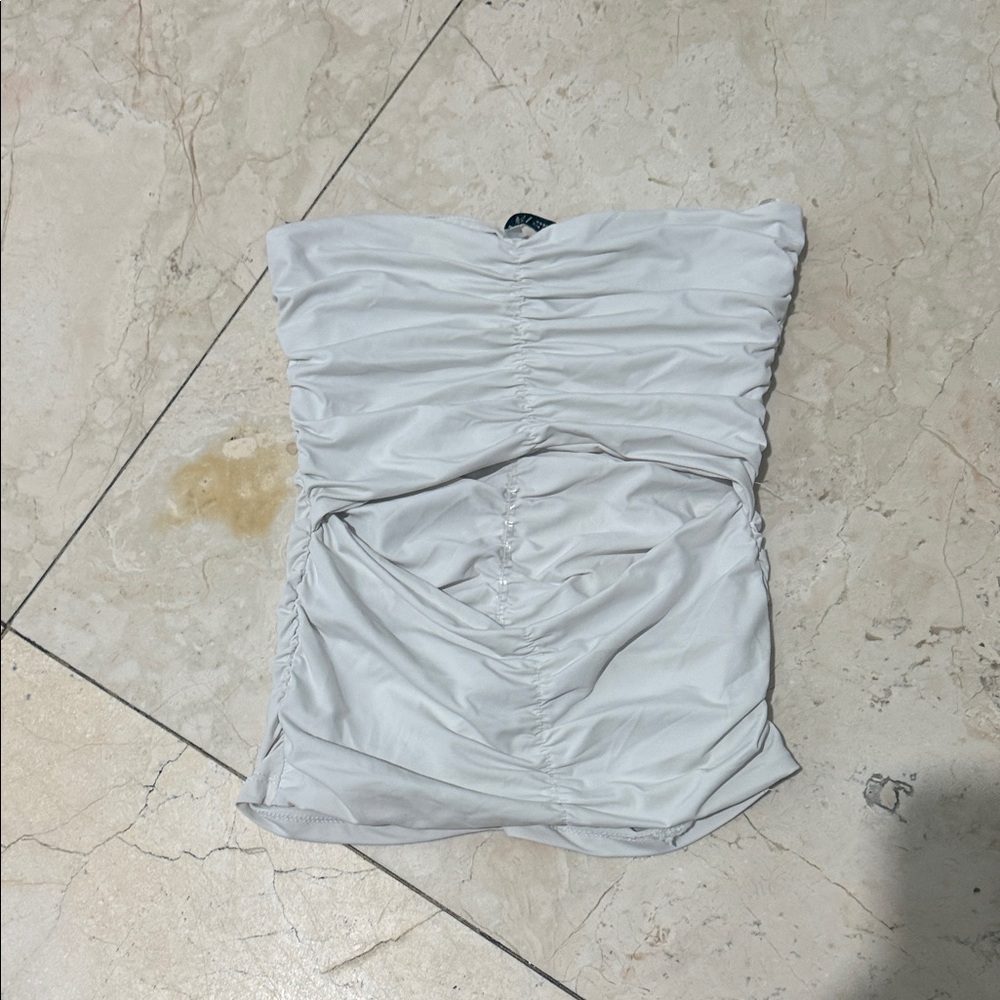 Zara White Ruched Tube Top
